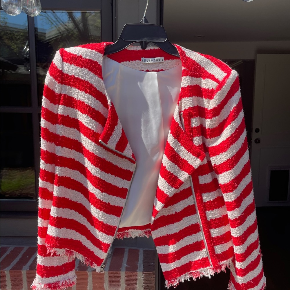 Alice and Olivia Red and White Suit Jacket